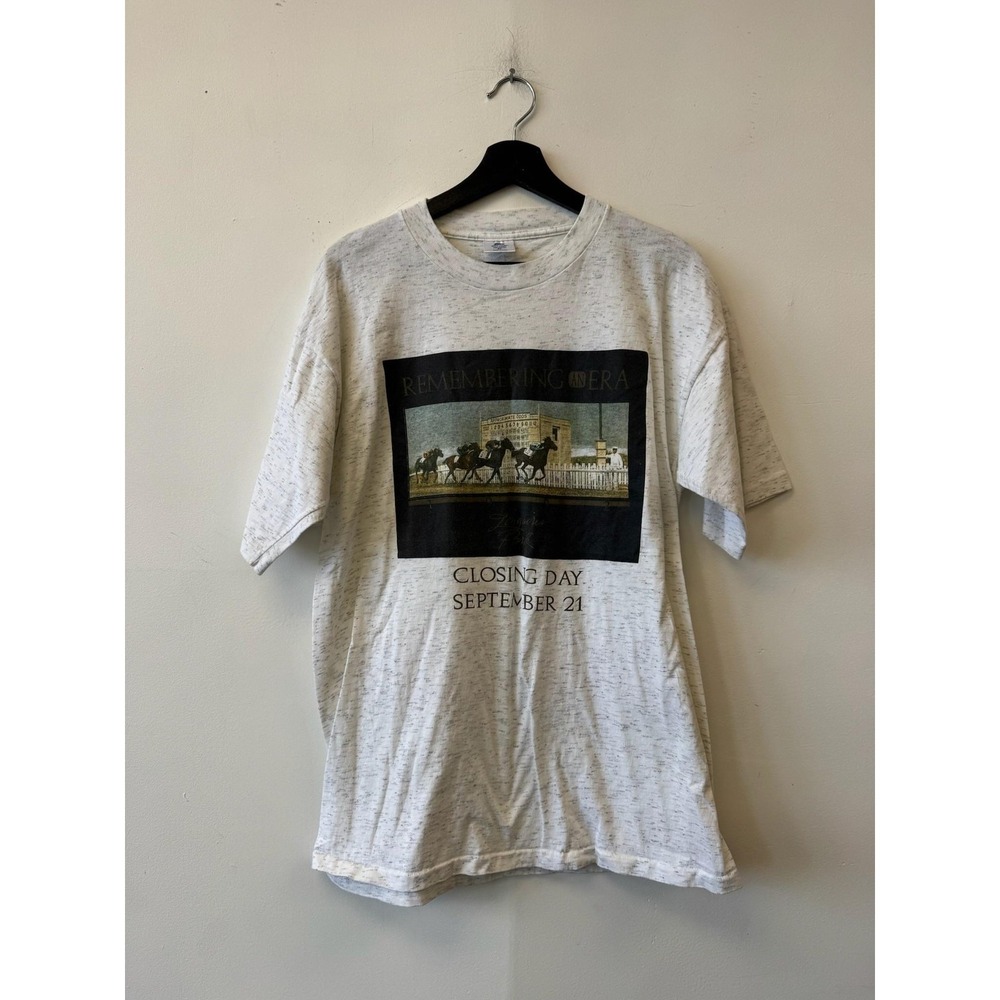 Vintage Longacres Park Horse Track Racing Shirt Mens Large White Closing Day 90s